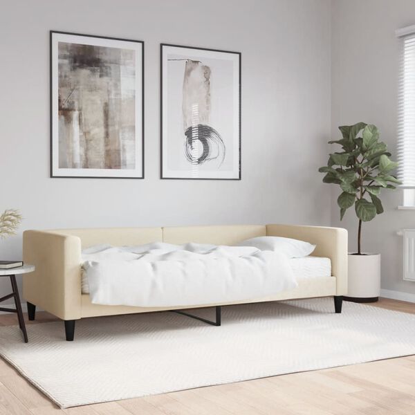 vidaXL Divano Letto con Materasso Crema 90x200 cm in Tessuto