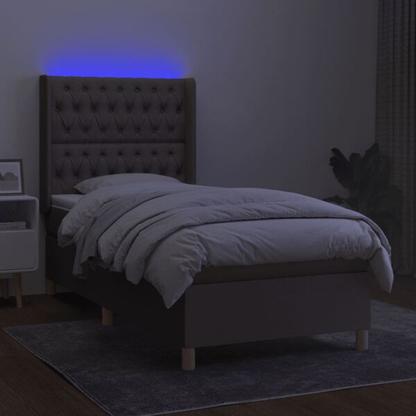 vidaXL Letto a Molle con Materasso e LED Tortora 90x190 cm in Tessuto