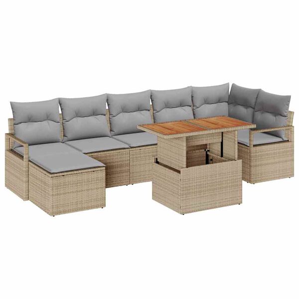 vidaXL Set Divano da Giardino 8 pcs Beige Poly Rattan