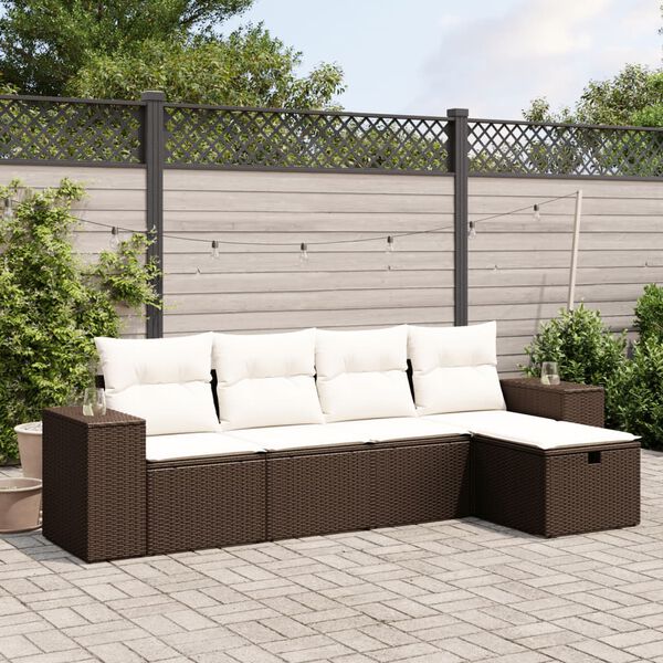 vidaXL Set Divano da Giardino 5 pz con Cuscini Marrone in Polyrattan