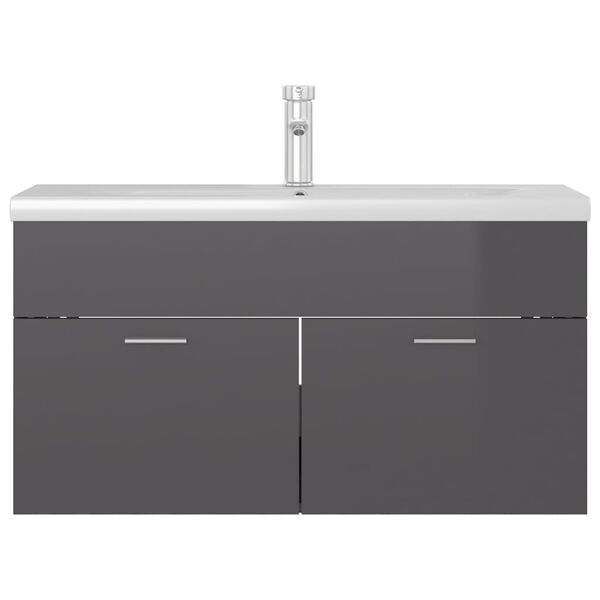 vidaXL Mobile con Lavabo Integrato Grigio Lucido in Legno Multistrato