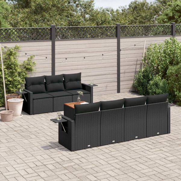 vidaXL Set Divani da Giardino con Cuscini 8 pz Nero in Polyrattan