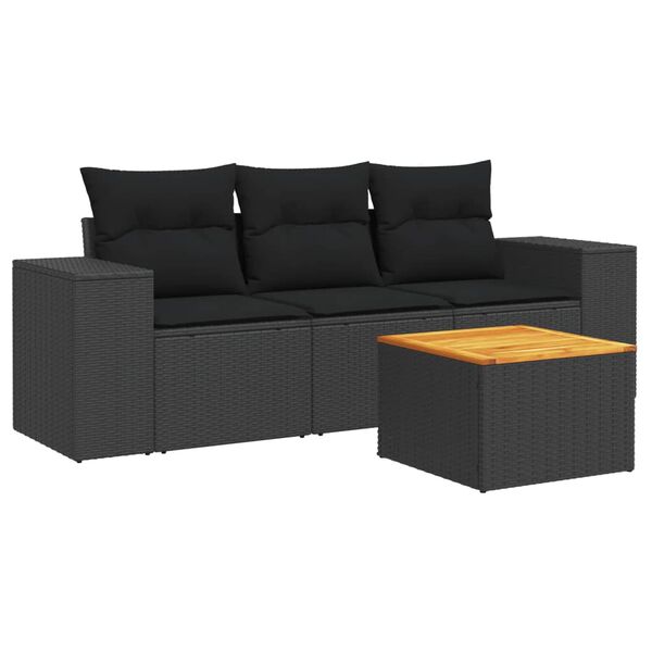 vidaXL Set Divani da Giardino 4 pz con Cuscini Nero in Polyrattan