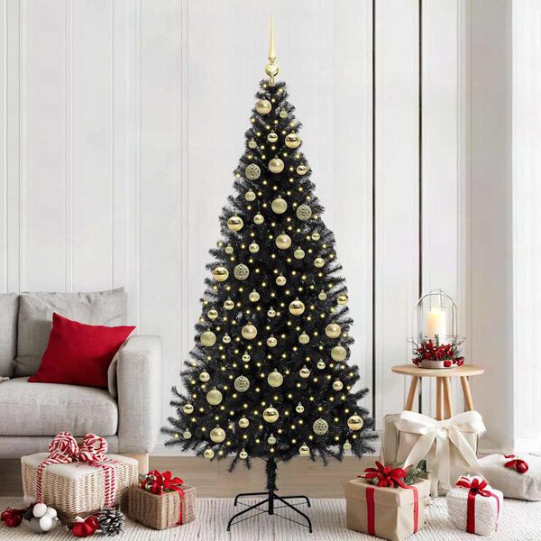 vidaXL Albero di Natale con 300 LED con supporto Nero 210 cm PVC