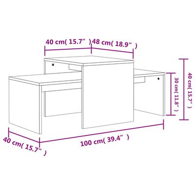 vidaXL Set Tavolini Salotto Rovere Sonoma 100x48x40 cm Multistrato