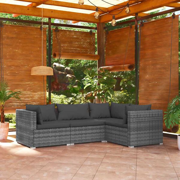 vidaXL Set Divani da Giardino 4 pz con Cuscini in Polyrattan Grigio