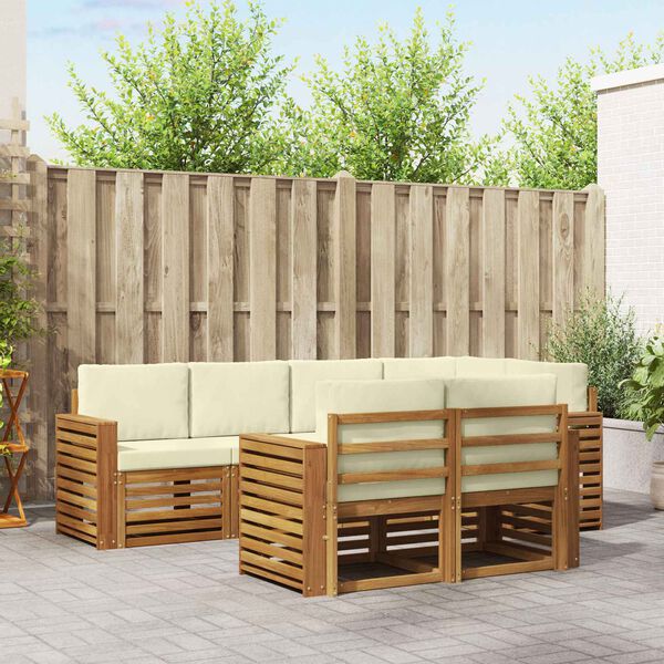 vidaXL Set divani 7 pcs Naturale e Crema Legno di Acacia Massello