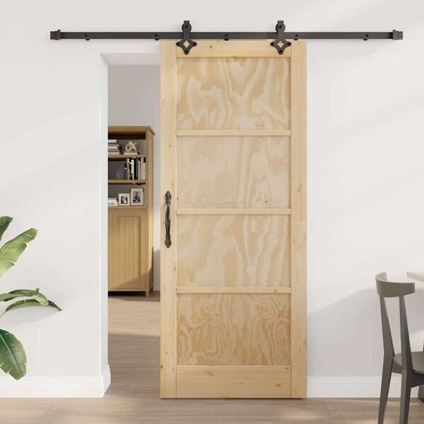 vidaXL Porta scorrevole Naturale e Nero 83 x 202 cm Pino massello