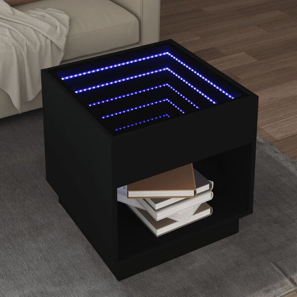 vidaXL Tavolino da Salotto con LED Infinity Nero 50x50x50 cm