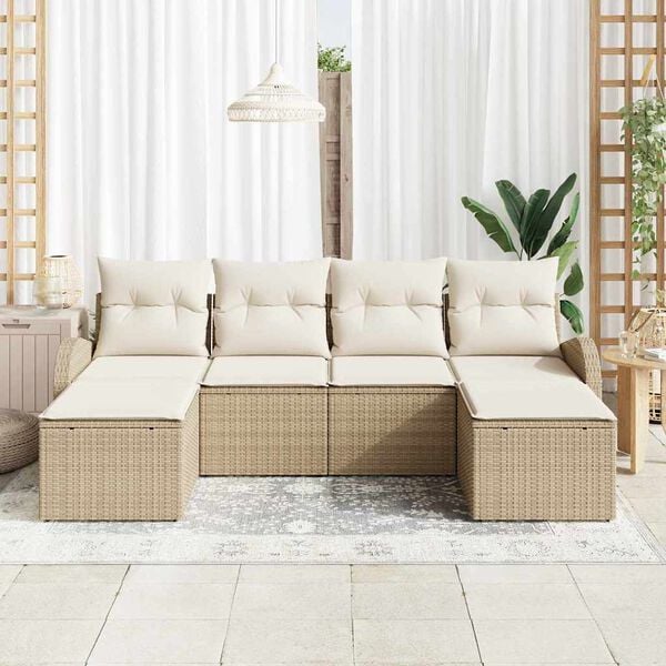 vidaXL Set di divani con cuscino 6 pcs Beige e Bianco polyrattan