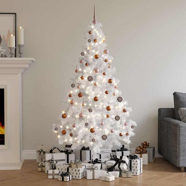 vidaXL Albero di Natale a Met&agrave; Preilluminato con Palline Bianco 180 cm
