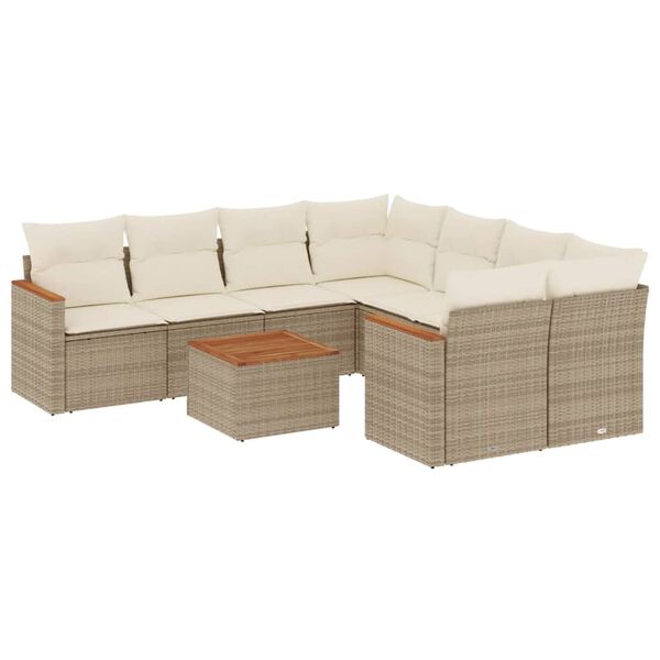 vidaXL Set Divano da Giardino 9 pz con Cuscini Beige in Polyrattan