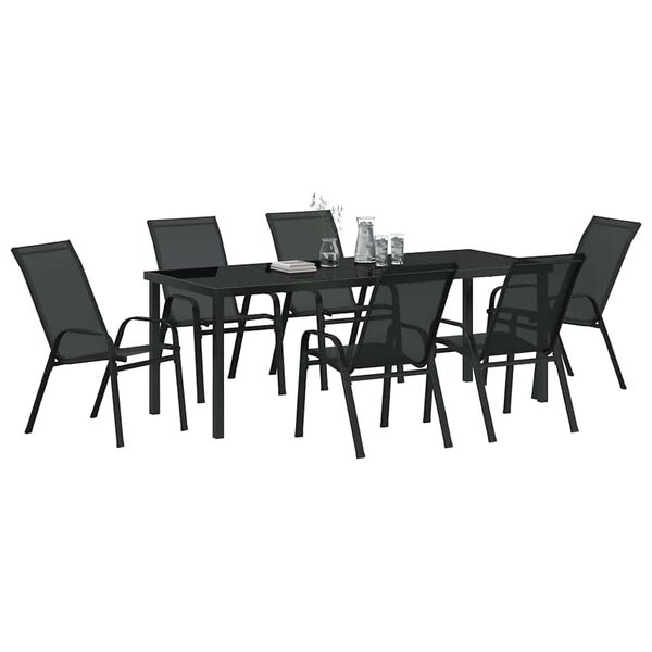 vidaXL Set da Pranzo per Giardino 7 pcs Nero