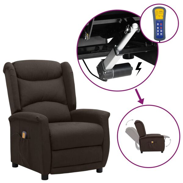 vidaXL Poltrona Alzapersona Massaggiante Marrone Scuro in Tessuto