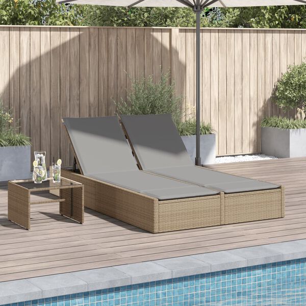 vidaXL Lettino Prendisole con Cuscini Beige in Polyrattan