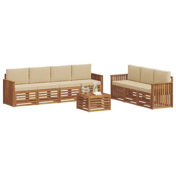 vidaXL Set divani 8 pcs Naturale e Beige Legno di Acacia Massello