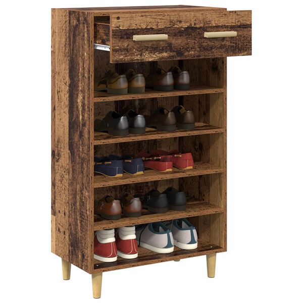 vidaXL Mobile per scarpe con cassetto Legno vecchio 60 x 35 x 105 cm