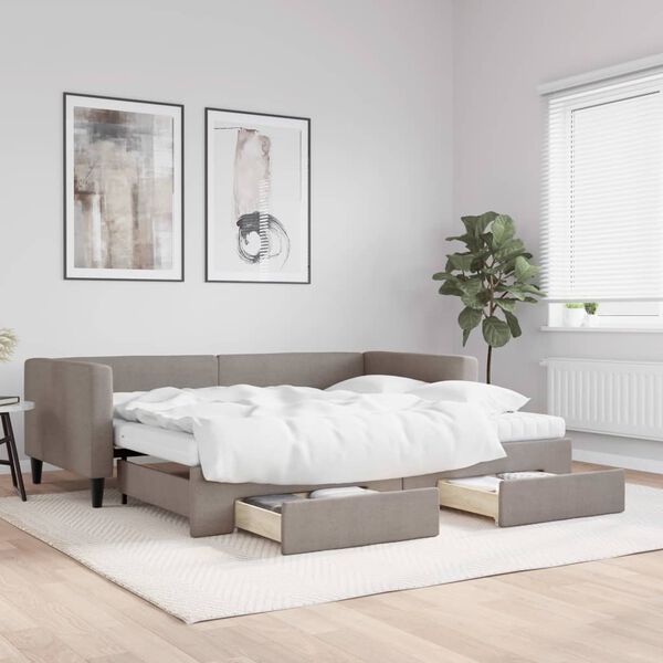 vidaXL Divano Letto Estraibile con Cassetti Tortora 90x200 cm Tessuto