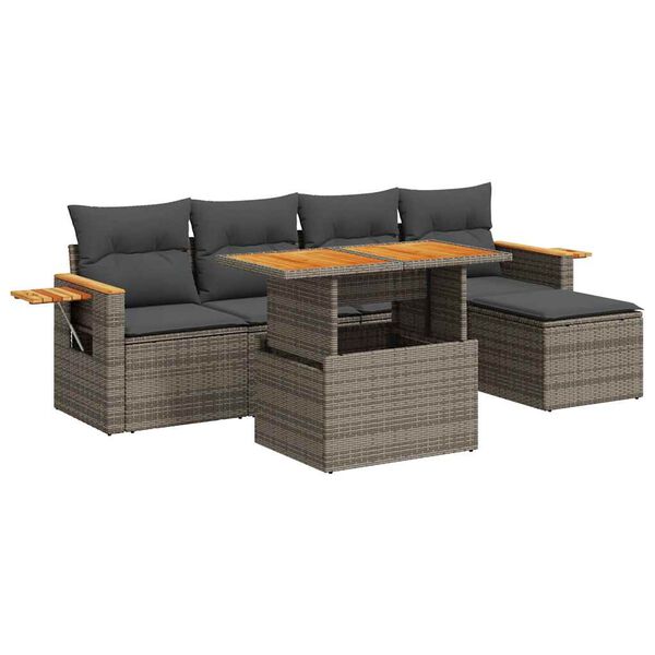 vidaXL Set Divano da Giardino 6pz con Cuscini Grigio Polyrattan Acacia