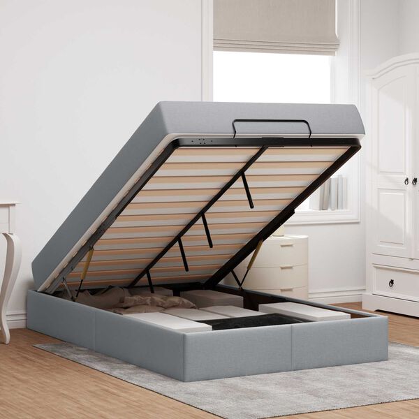 vidaXL Struttura letto con materasso 2 pcs Grigio chiaro Tessuto