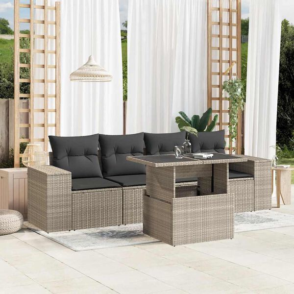 vidaXL Set Divano da Giardino 5pz con Cuscini Grigio Chiaro Polyrattan