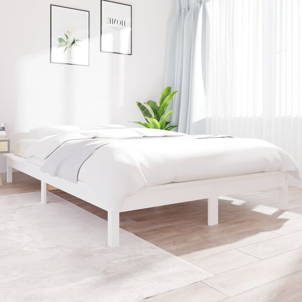 vidaXL Giroletto Bianco 150x200 cm in Legno Massello di Pino King Size