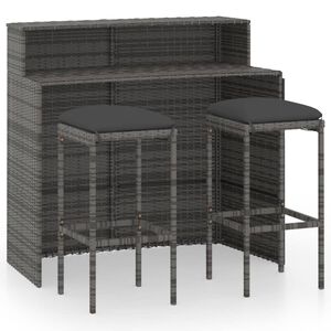 vidaXL Set Bar da Giardino 3 pz con Cuscini Grigio