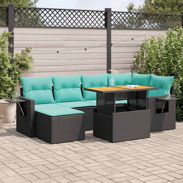 vidaXL Set Divani da Giardino con Cuscini 7pz Nero Polyrattan