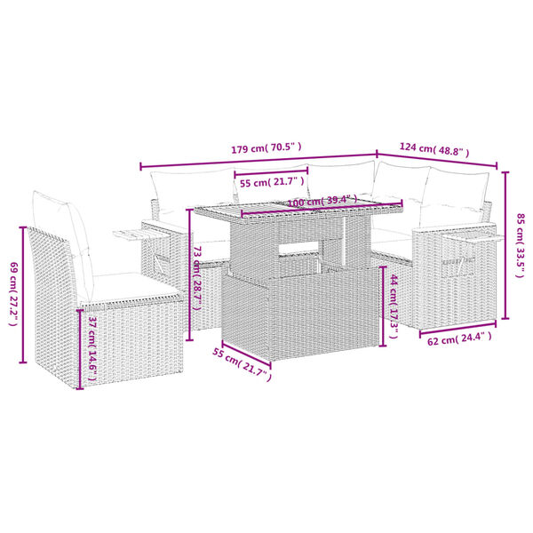 vidaXL Set Divano da Giardino 6 pz con Cuscini Grigio in Polyrattan