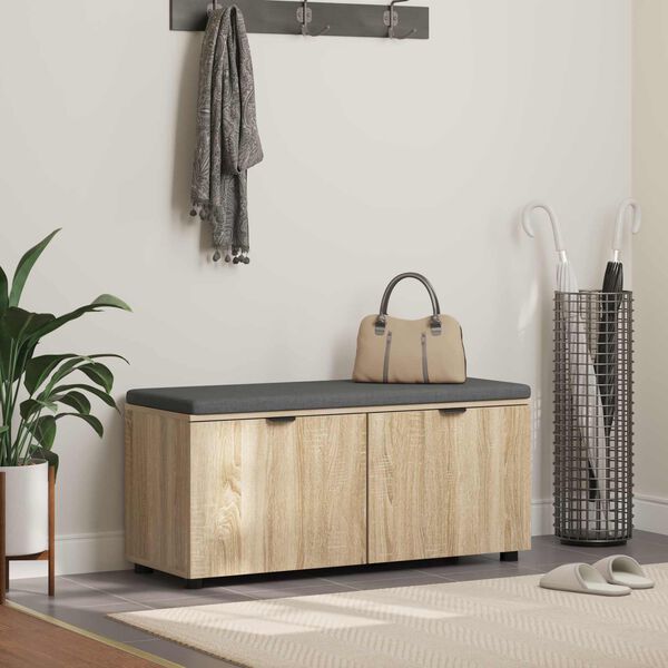 vidaXL Panca per ingresso con cuscino Rovere Sonoma 100 x 38 x 46 cm