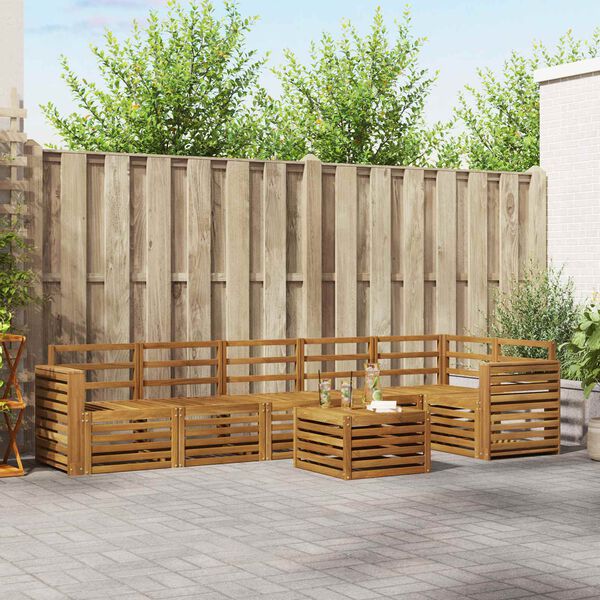 vidaXL Set divano sezionale 7 pcs Naturale Legno di Acacia Massello