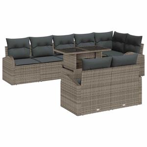vidaXL Set Divano da Giardino con cuscino 9 pcs Grigio polyrattan