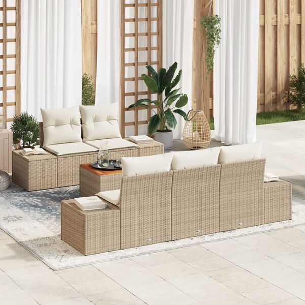 vidaXL Set Divano da Giardino con cuscino 6 pcs Beige polyrattan