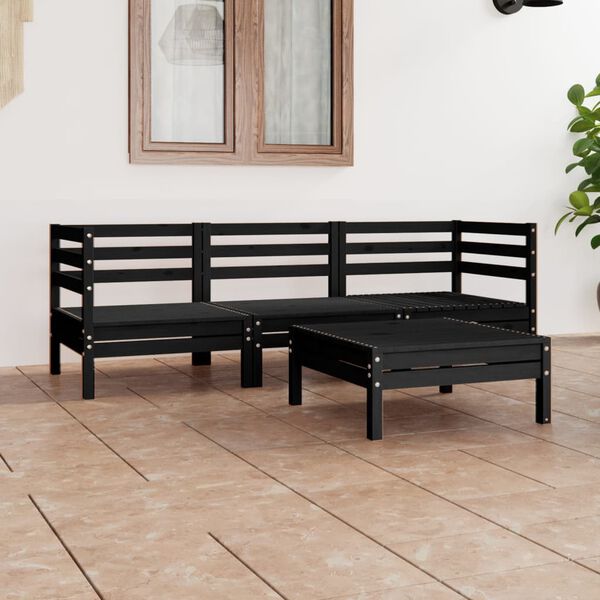 vidaXL Set Divani da Giardino 4 pz Nero in Legno Massello di Pino