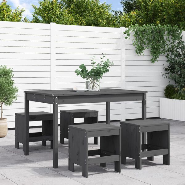vidaXL Set da Pranzo per Giardino 5pz Grigio in Legno Massello di Pino