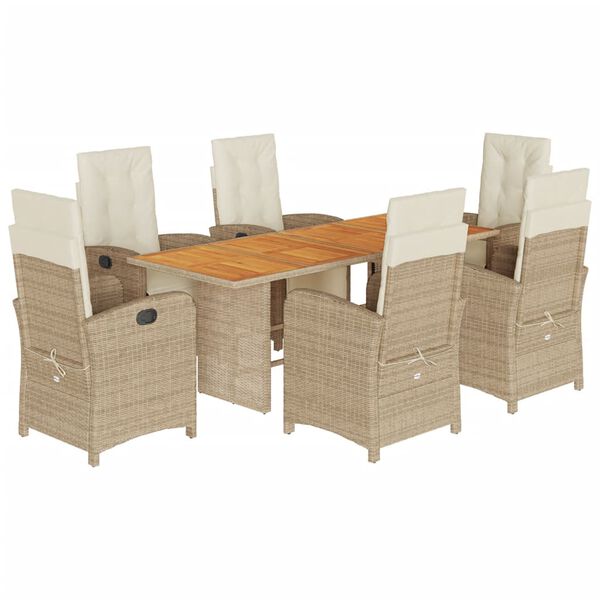 vidaXL Set da Pranzo da Giardino 7 pz con Cuscini Beige in Polyrattan