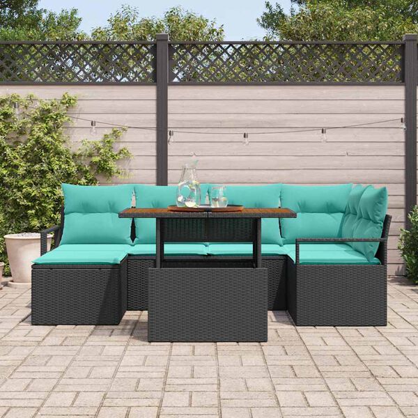vidaXL Set da Pranzo per Giardino con cuscino 7 pcs Nero e Verde acqua