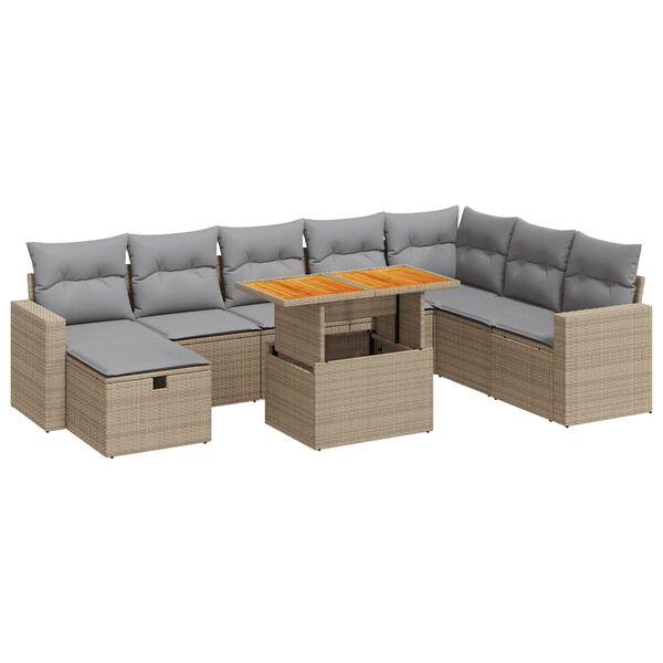 vidaXL Set Divano da Giardino 9 pz con Cuscini Beige Polyrattan Acacia
