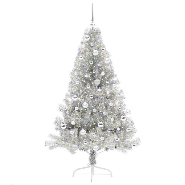 vidaXL Albero di Natale artificiale con luci integrate Argento 180 cm