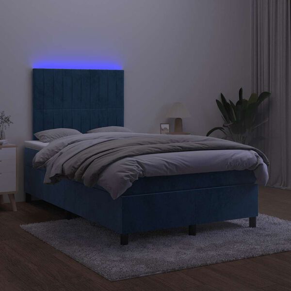 vidaXL Letto a Molle Materasso e LED Blu Scuro 120x190 cm in Velluto