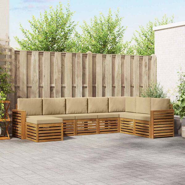 vidaXL Set divano sezionale con cuscino 8 pcs Naturale e Beige