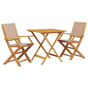 vidaXL Set da Bistrot 3pz Tortora in Tessuto e Legno Massello