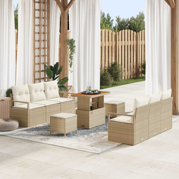 vidaXL Set Divano da Giardino con cuscino 9 pcs Beige polyrattan