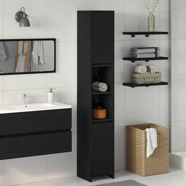 vidaXL Mobile da Bagno con porta Rovere Nero 30 x 30 x 183,5 cm