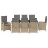 vidaXL Set da Pranzo per Giardino con cuscino 9 pcs Beige polyrattan