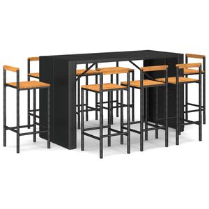 vidaXL Set Bar Giardino 9 pz Nero Polyrattan e Legno Massello Acacia