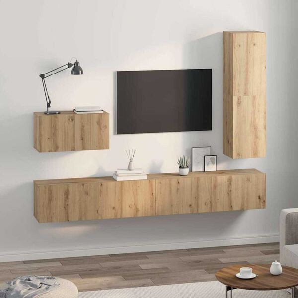 vidaXL Set mobile TV 4 pcs Rovere artigianale Legno multistrato