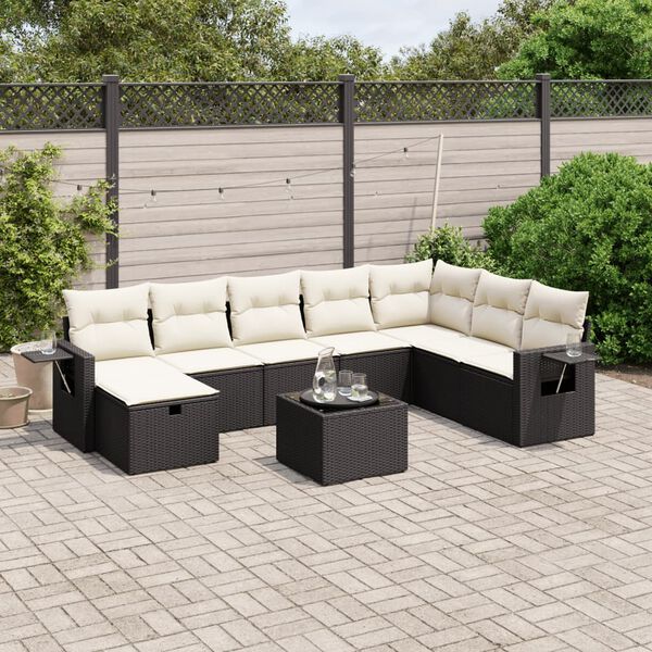 vidaXL Set Divani da Giardino 9 pz con Cuscini Nero in Polyrattan