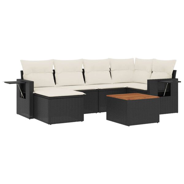 vidaXL Set Divani da Giardino con Cuscini 7pz Nero Polyrattan