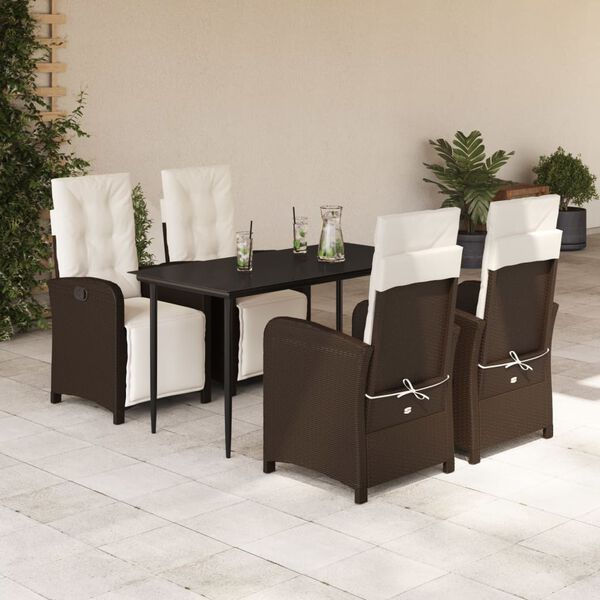 vidaXL Set da Pranzo da Giardino 5pz con Cuscini in Polyrattan Marrone
